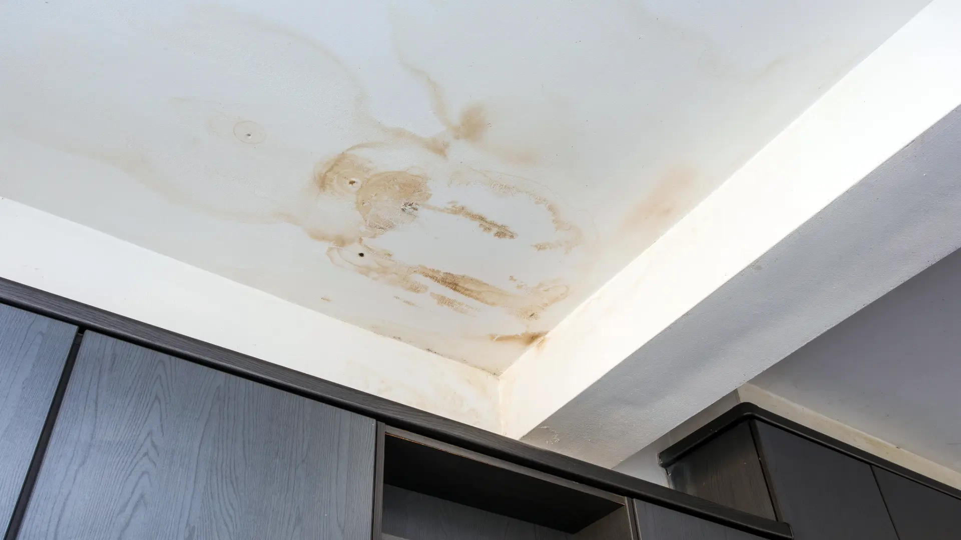 Damp stain on roof from unknown leak